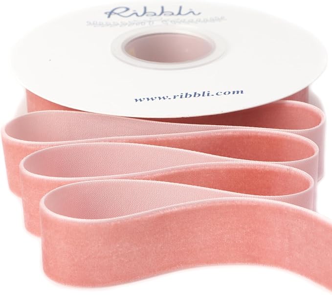 Ribbli Rose Gold Velvet Ribbon 1 Inches Continuous10 Yard Spool Dusty Pink by Ribbli