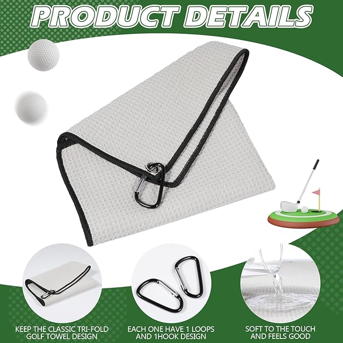Batiyeer 30 Pcs Bulk Golf Towels for Golf Bags 16'' x 16'' Microfiber Fabric Golf Towel Waffle Pattern with Clip for Bags Men Mini Tournament Fitness Yoga Camping(Gray)