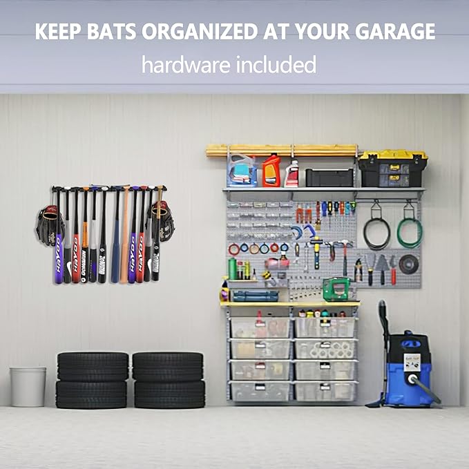 Hikeen Baseball Bat Rack Dugout Organizer Bat Holder for Storage 12 Bats, Foldable