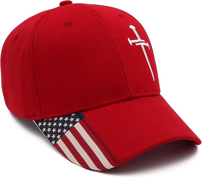Jesus 3 Nail Cross Adjustable Baseball Cap with American Flag Hats for Men and Women Christian Gifts