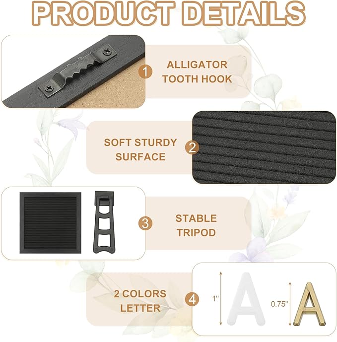 PATIKIL Felt Letter Board, 10x10Inches Black Wooden Changeable Message Board - Image 3