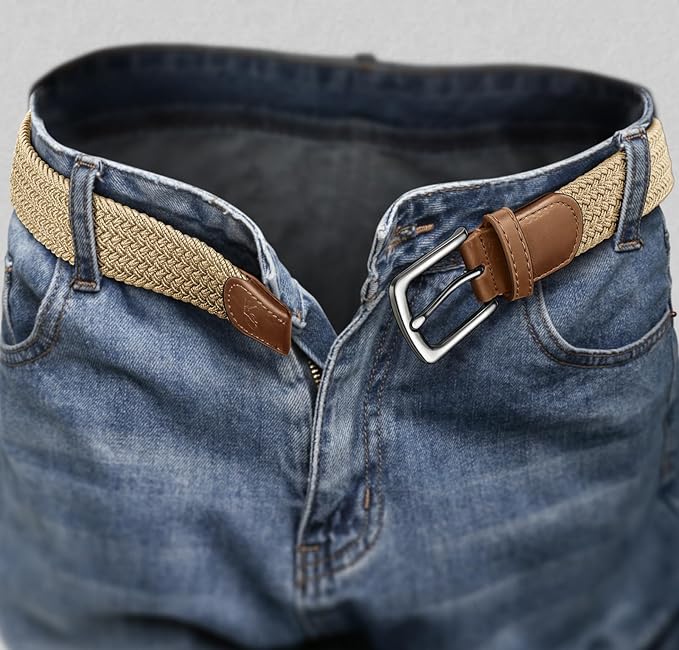 KEMISANT Men's Golf Belt 2 Pack-Braided Woven Stretch Belt for Gift Men Casual Jeans Sports Work 1 3/8"