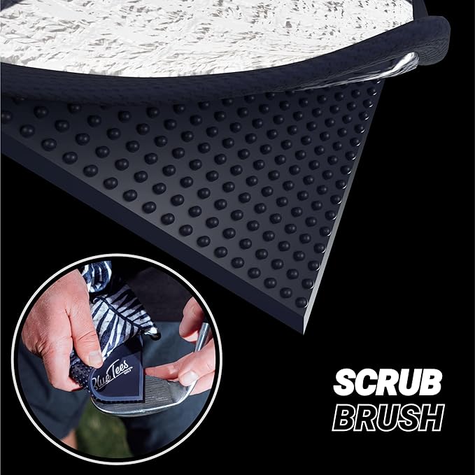 Blue Tees Golf Premium Magnetic Towel - Super Strong Magnet - Microfiber Waffle Design - Silicone Brush - Groove Cleaner - Bag Buckle - Standard & Caddy Sizes