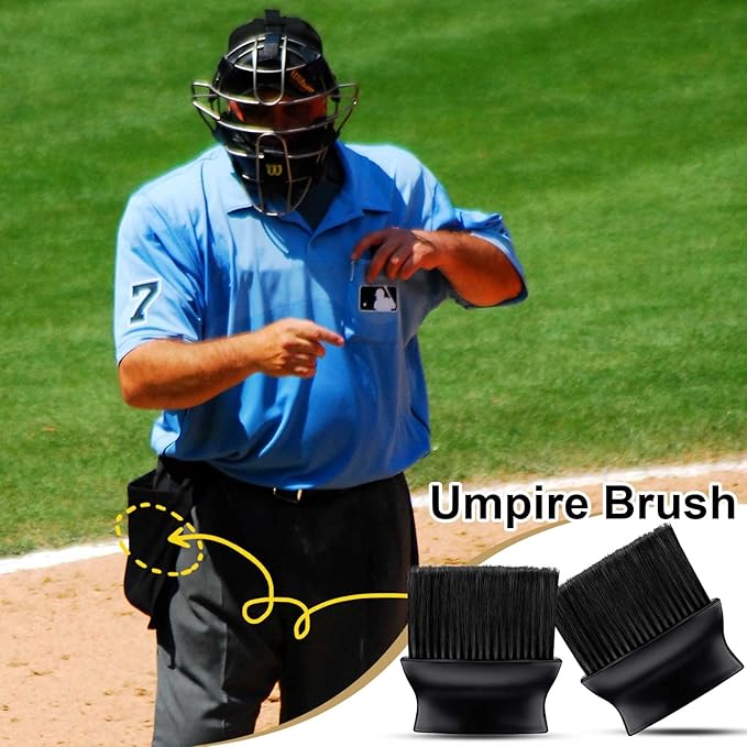 Deekin 2 Pieces Umpire Brush Baseball Home Plate Brush Umpire Gear with Plastic Handle for Baseball Softball Referee Equipment, Black, 5 x 4.7 x 1.4 Inch