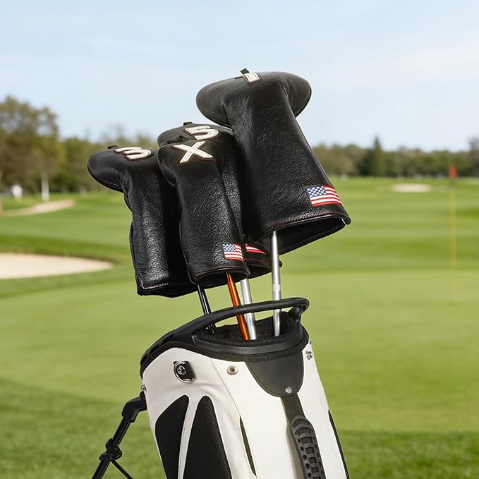 Golf Head Covers, US Flag Patriotism Golf Club Cover for Woods and Driver, Fairway, Hybrid - Premium Leather Golf Club Head Covers with Interchangeable Tags