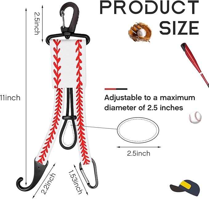 Deekin 2 Pcs Baseball Softball Gear Hanger 3 in 1 Dugout Organizer Bat Holder with Glove Clip and Helmet Hook for Fence Bag Water Bottle Hiking Camping (Baseball)