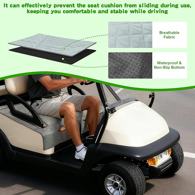 Grekos Golf Cart Seat Covers, Golf Cart Seat Covers with Front Seat 4 Pockets Anti-Slip Low Surface Design 39''x 22'' for Universal Golf Accessories, Non-Slip Easy to Clean, Gray