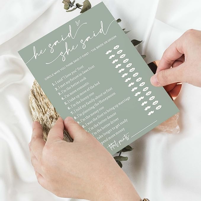 Minimalist Green Wedding Party Supplies: 25 Guest Bridal Shower Games - Image 4
