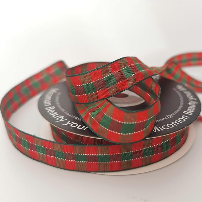 Micomon Christmas Ribbon Gingham Checkered Ribbon 25 Yards Plaid Ribbon - Image 5