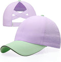 Girls Criss Cross Ponytail Hat Mesh Baseball Cap Kids Quick Dry Ponycap Hats Outdoor Summer Sports Hat Age 7-12