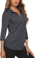 Koscacy Women's 3/4 Roll Sleeve Golf Tennis Polo Shirts UPF50+ Half Zip Dry Fit Workout Tops Athletic Shirt