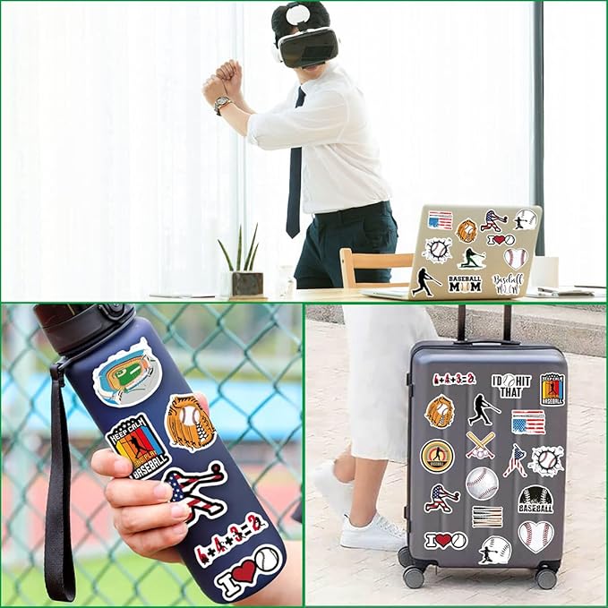 Baseball Stickers 100PCS Sports Baseball Stickers for Water Bottles, Helmet Stickers Gifts for Boys/Girls,Baseball Gifts for Teen Boys Stickers