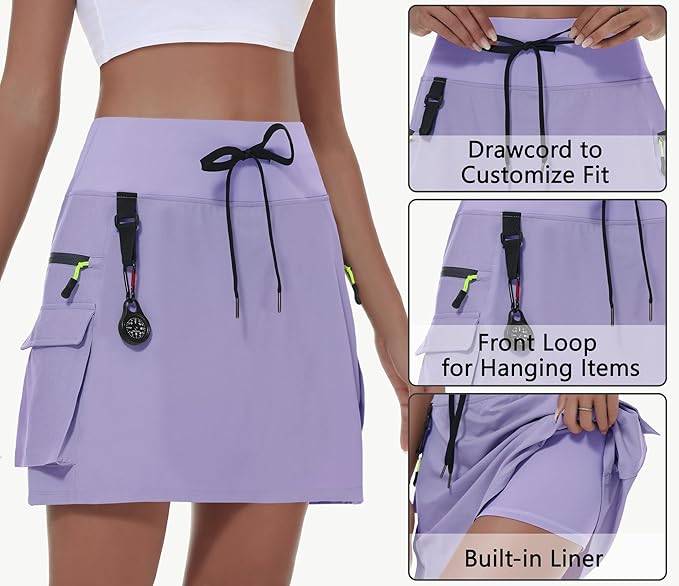 MIVEI Skorts for Woman - Hiking Cargo Skorts with Zipper Pockets, High Waisted Quick Dry Golf Workout, Dressy Casual
