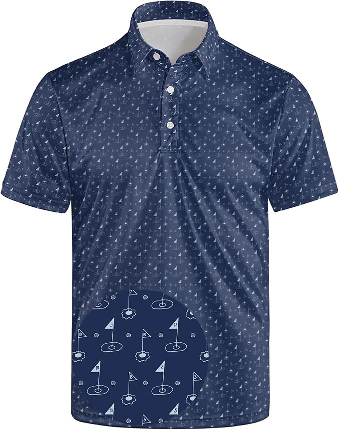 Golf Polo Shirts for Men Funny Print Short Sleeve Golf Shirts Performance Golf Polos