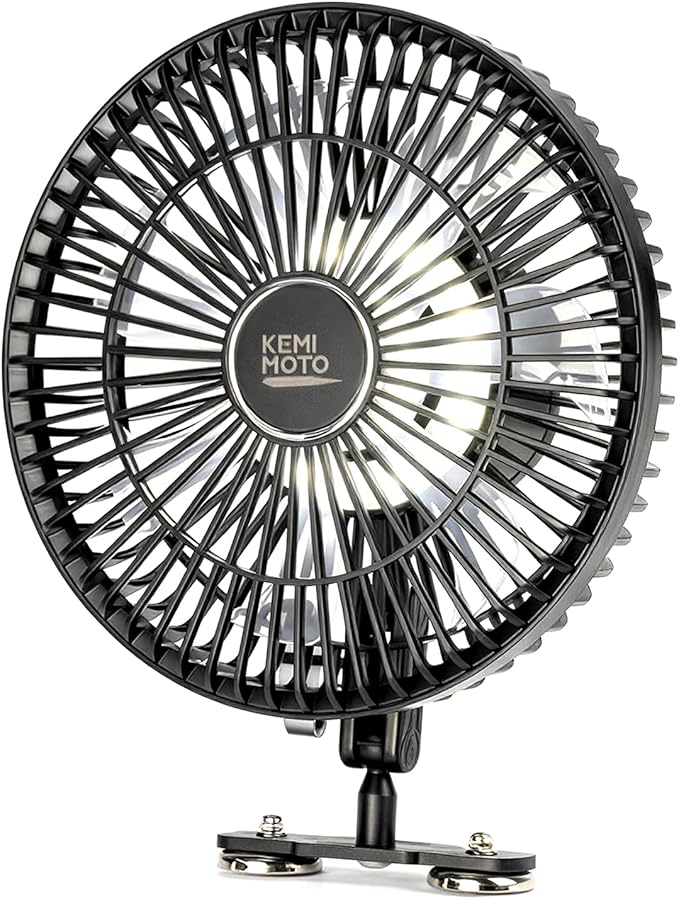 KEMIMOTO 8-Inch Magnetic Golf Cart Fan with Reinforced Metal Ball Joint, 3 Light Modes & 6-Speed, Magnetic Fan for Golf Cart, Forklift, Compatible with EZGO RXV, Club Car,1 Pack