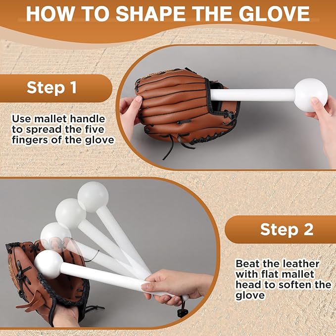 Hollowfly Baseball & Softball Glove Mallet-12 Inch Wooden Hammer with Leather Rope, Durable Glove Pocket Break-in Tool