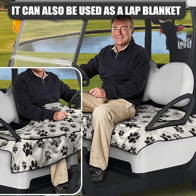 Golf Cart Seat Covers, Universal Golf Cart Seat Towel Blanket with 4 Front Pockets & Nonskid Bottom Fits for Club Car 2 Person Seats Golf Carts