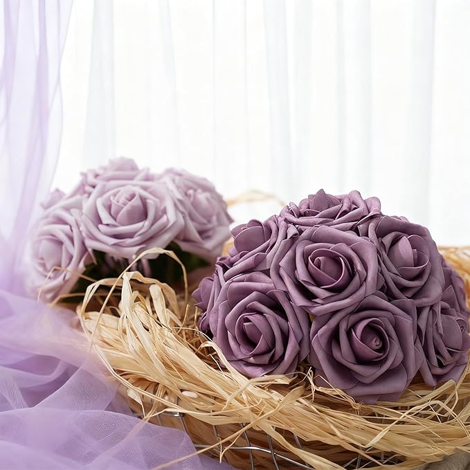 Artificial Flowers Foam Fake Roses 25pcs Series Purple Colors Roses - Image 3