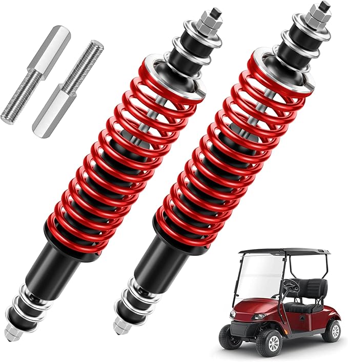 Golf Cart Shocks with Heavy Duty Coil Springs for 1994+ EZGO TXT/Medalist G&E Model, Replace E-Z-GO Front or Rear Absorbers OEM# 70928-G01 76418-G01 Included Extender for Lifted Cart - Red