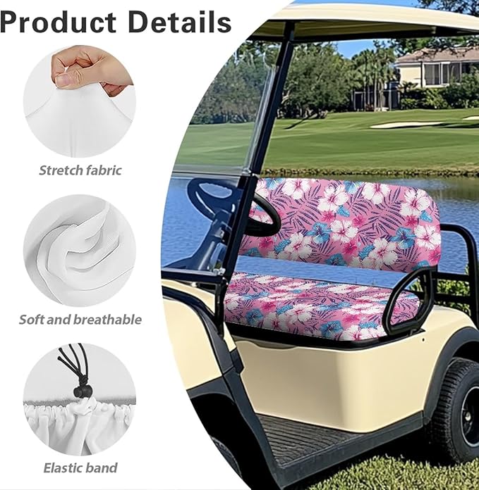 Bulopur Tropical Hibiscus Floral Golf Cart Blanket Seat Covers Club Car Golf Cart Seat Covers Non-Slip Breathable Cozy 2 PCS Golfcart Cushion Cover Washable