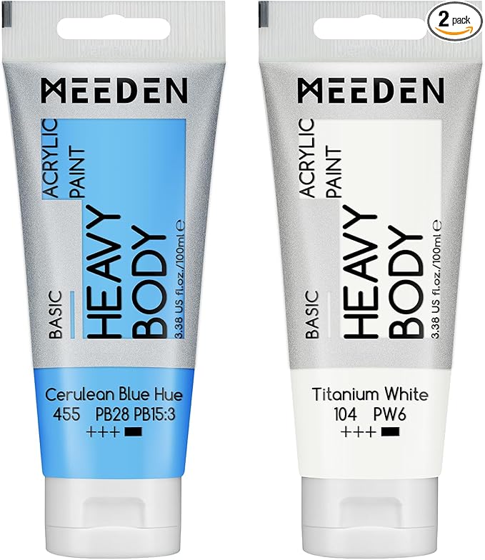 MEEDEN Acrylic Paint Cerulean Blue Hue: Bundled - 100ml/3.38oz Heavy Body by MEEDEN