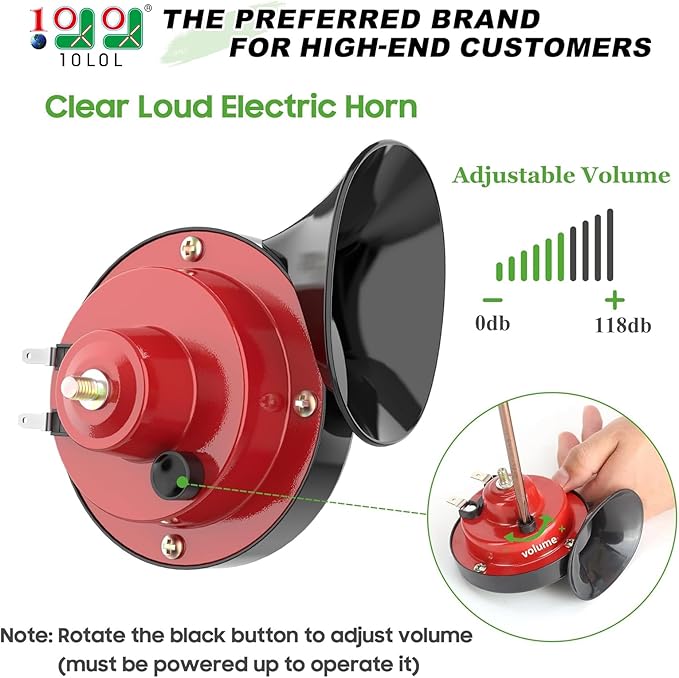 10L0L 12 Volt Golf Cart Horn Kit for Yamaha EZGO Club Car or UTV Boat, Floor Mount Button Switch, Universal Loud Horn Volume Up to 118db
