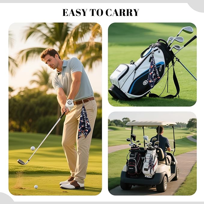 Microfiber Golf Towels (16" X 24") with Carabiner Clip, Waffle Pattern Golf Towel Hook and Loop Fastener, Golf Club Towel, Premium Golf Accessories, Gift for Men, Golfers, Dad (Navy Blue)