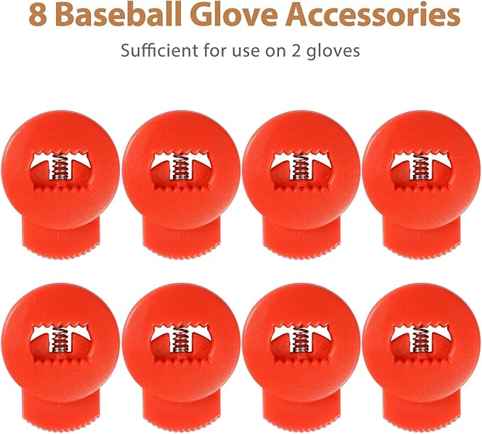 Glove Locks, 8-Pack Baseball/Softball Glove Lace Locks – Vibrant Colors, No Retie Knots, Spring-Lock Tech, Durable Design.