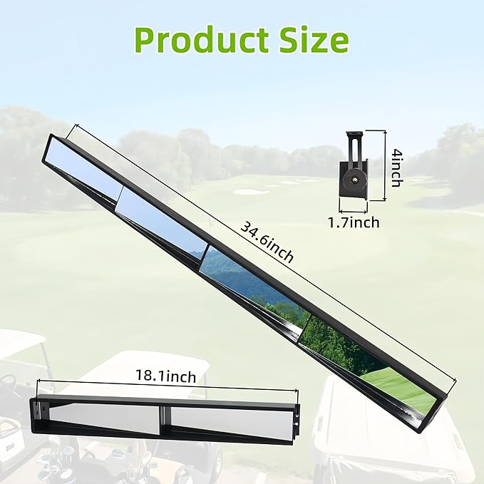 4-Panel Golf Cart Rear View Mirror - Wide Angle Universal Fit for Yamaha/Club Car/EZGO | Golf Cart Mirror | Golf Cart Accessories & Safety Upgrade