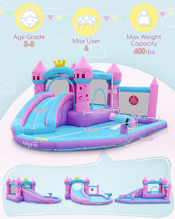 AirMyFun Pink Inflatable Waterslide, Water Bounce House - Image 2