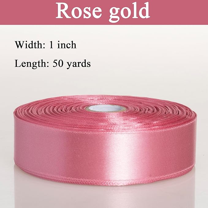 1 Inch Rose Gold Solid Satin Ribbon, 50 Yards Craft Fabric Ribbon - Image 3
