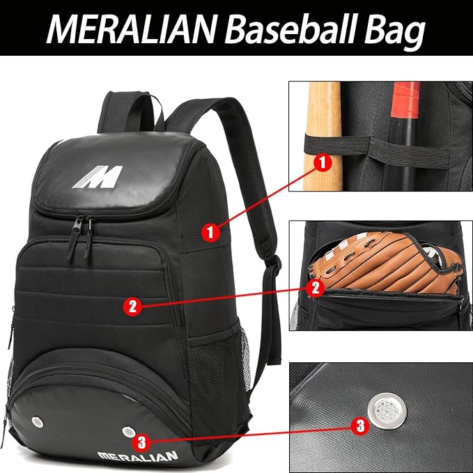 Baseball Bag - Lightweight Softball & T-Ball Backpack with Shoe Compartment for Equipment & Gear