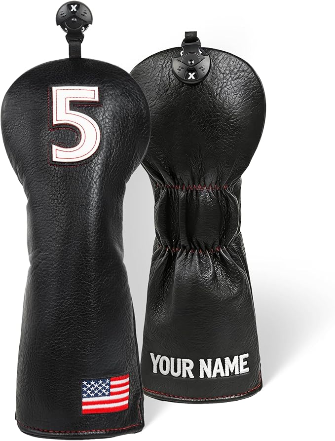 Golf Head Covers, US Flag Patriotism Golf Club Cover for Woods and Driver, Fairway, Hybrid - Premium Leather Golf Club Head Covers with Interchangeable Tags