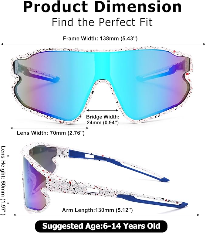 Kids Baseball Sunglasses - Youth Baseball Sunglasses for Boys Girls - Sports Softball Shades Age 6-14