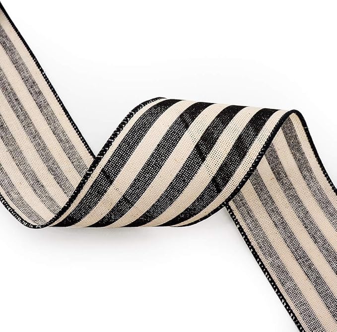 CT CRAFT LLC Striped Canvas Cotton Ribbon 2.5" x 50 Yards Ivory/Black Stripes - Image 5