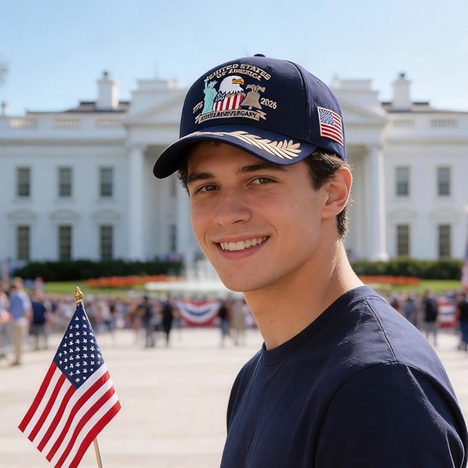 2 Pack 250 Anniversary USA Hat Embroidered Eagle & Liberty，Adjustable Patriotic American Flag Baseball Caps for Men Women