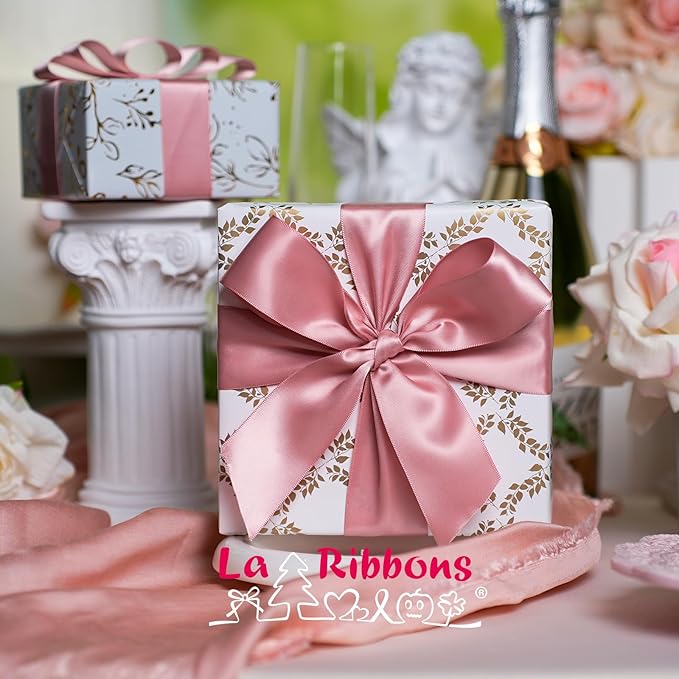 LaRibbons 1 1/2 Inch 50 Yard Double Faced Satin Ribbon, Dust Pink Satin Craft - Image 3