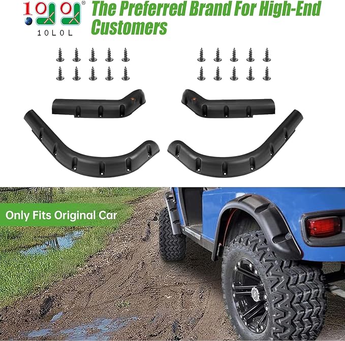 10L0L Golf Cart Front Rear Fender Flares for Yamaha G14, G16, G19, G22, with Metal Hardware, Set of 4(Not fit modified models)
