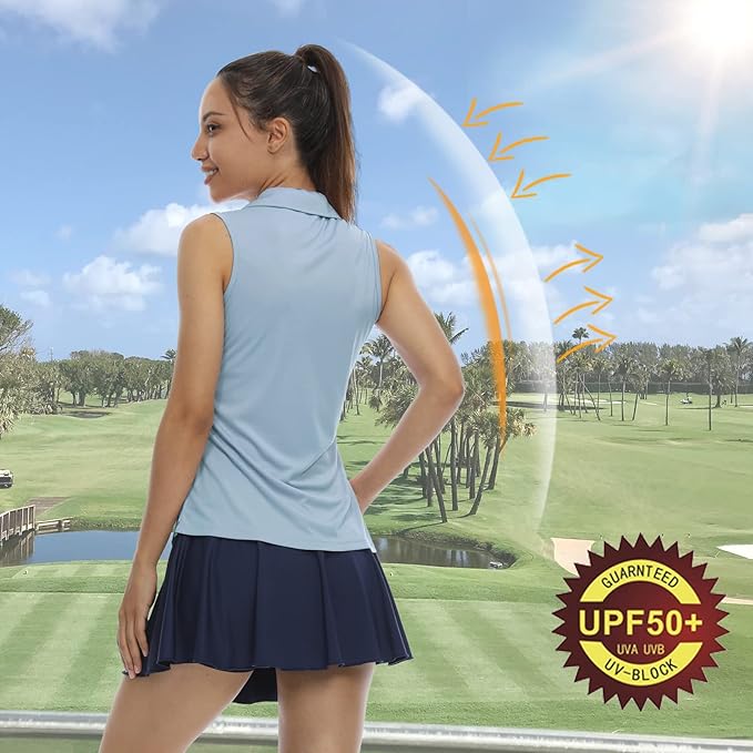 LastFor1 Women's Sleeveless Polo Golf Shirts Quick Dry 50+ UV Protection V-Neck with Collar Lightweight Tennis Tank Tops