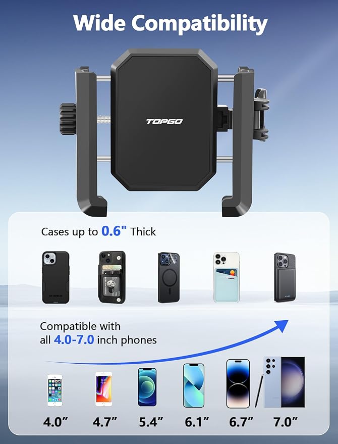 TOPGO Golf Cart Phone Holder for Yamaha/EZGO/Club Car, Golf Cart Accessories Gift for Men, Secure Phone Mount with Square Clip & Dual Swivel, Fits iPhone/Samsung/Pixel up to 7 Inch - Black