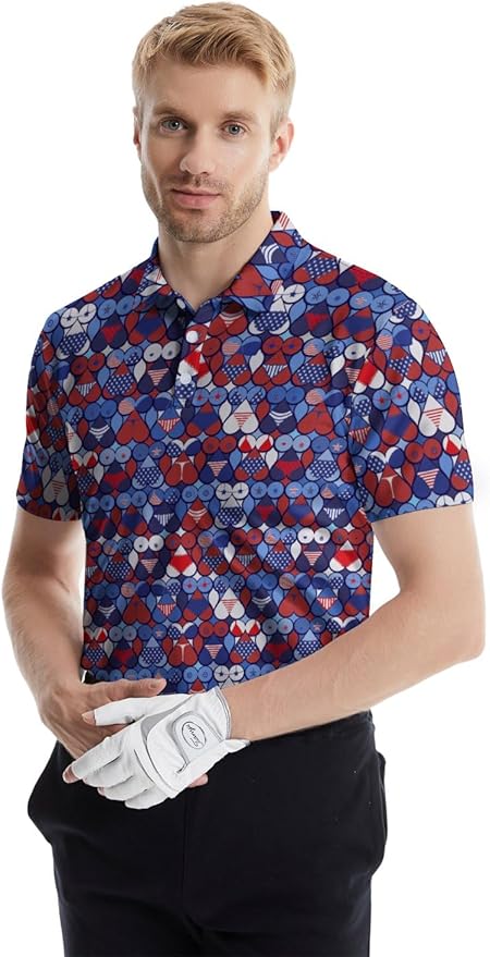 HUURAY Funny Golf Polos for Men Funny Print Short Sleeve Shirts Quick Dry Polo Shirts Hawaiian Shirt Performance Golf Outfits