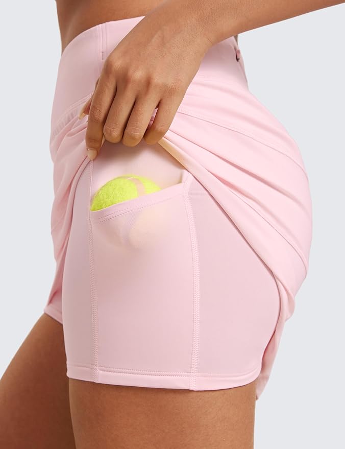 CRZ YOGA High Waisted A line Golf Skirts for Women - Mini Lined Tennis Casual Work Skorts with 3 Pockets