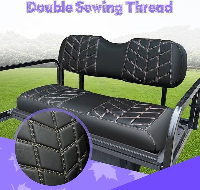 4PCS Golf Cart Seat Covers Kit, Front and Rear Seat Covers,Vinyl Seat Covers Accessories, No Staples（Black&Brown Stitch） (Fits Club Car DS 2000.5-Up)