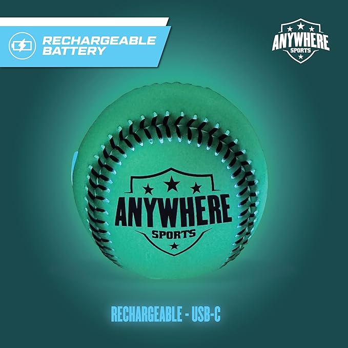 Anywhere Sports Pro Glow Light-Up Baseball – Regulation Size LED Color Changing Baseball with USB Rechargeable Battery – Official Weight Ball for Kids & Adults – Night Play Outdoor Sports Toy Gift