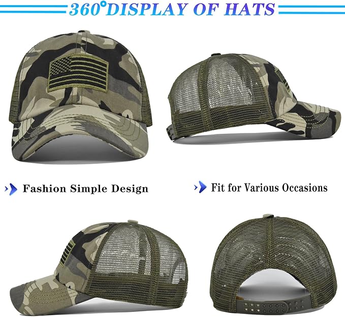 American Flag Baseball Cap Trucker Hat for Men Women Mesh Camo Hat for Men Embroidered Hat