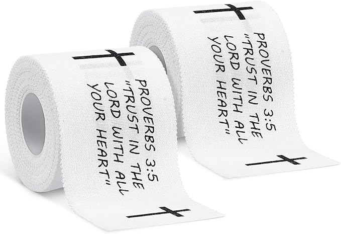 MiniInflat 2 Pcs Christian Cross Athletic Tape Sports Tape 2in x 23ft Religion Jesus Wrist Wrap for Soccer Football Baseball, Gift for Graduation Teacher Nurses Week Pentecost(White,Proverbs)