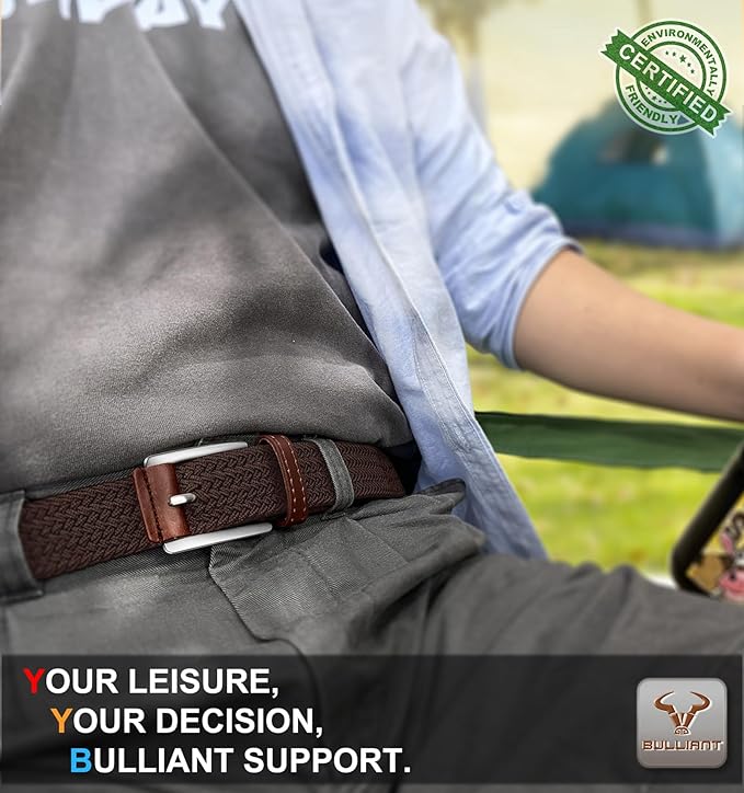 BULLIANT Belt for Men 2Pack,Mens Gift Stretch Braided Web Belt Elastic for Casual Golf Jeans,1 3/8"