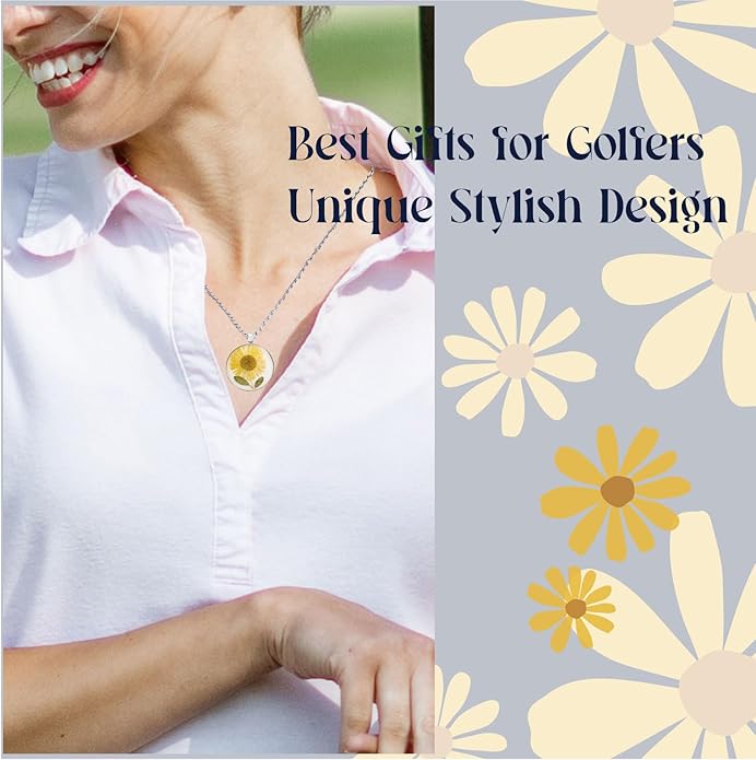 Golf Ball Marker necklace with ball marker, handmade pressed flower golf marker,Gifts Accessories Women Golfers