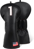 Golf Head Covers, US Flag Patriotism Golf Club Cover for Woods and Driver, Fairway, Hybrid - Premium Leather Golf Club Head Covers with Interchangeable Tags