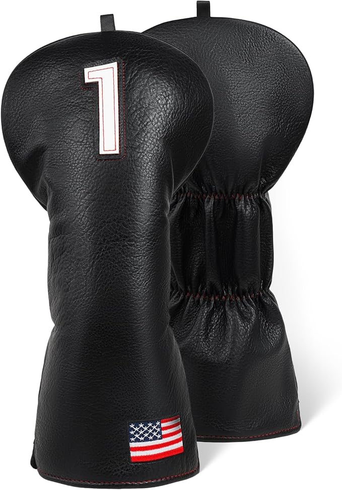 Golf Head Covers, US Flag Patriotism Golf Club Cover for Woods and Driver, Fairway, Hybrid - Premium Leather Golf Club Head Covers with Interchangeable Tags